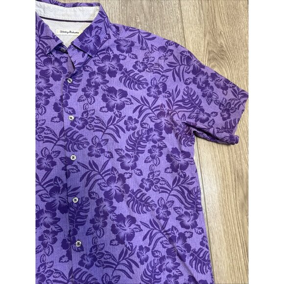 TOMMY BAHAMA LARGE NEW Purple Leaves Print Hawaiian Shirt - Picture 3 of 10